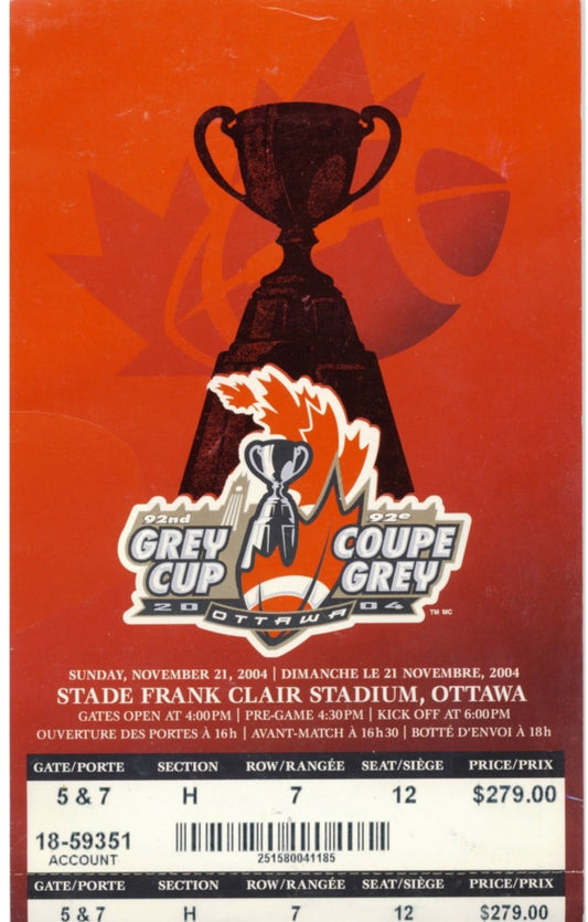 2004 CFL Grey Cup Jumbo Ticket - Ottawa - Frank Clair Stadium