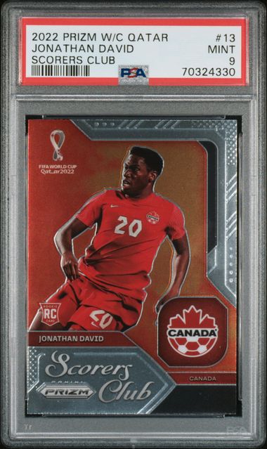 2022 Panini Prizm World Cup Qatar Scorers Club Rookie Jonathan David PSA 9