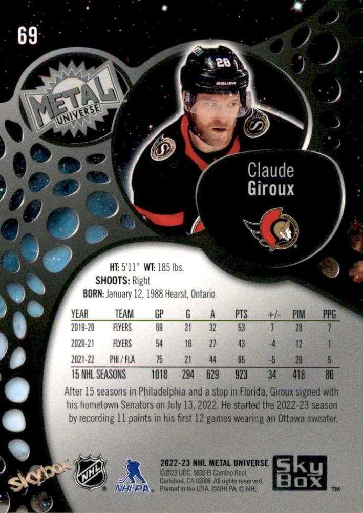 2022-23 SkyBox Metal Universe Spectrum FX #69 Claude Giroux