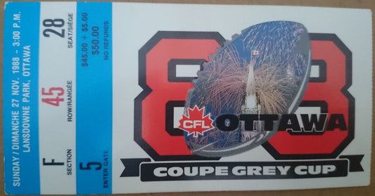 1988 CFL Grey Cup Ticket Stub- Ottawa - Lansdowne Park