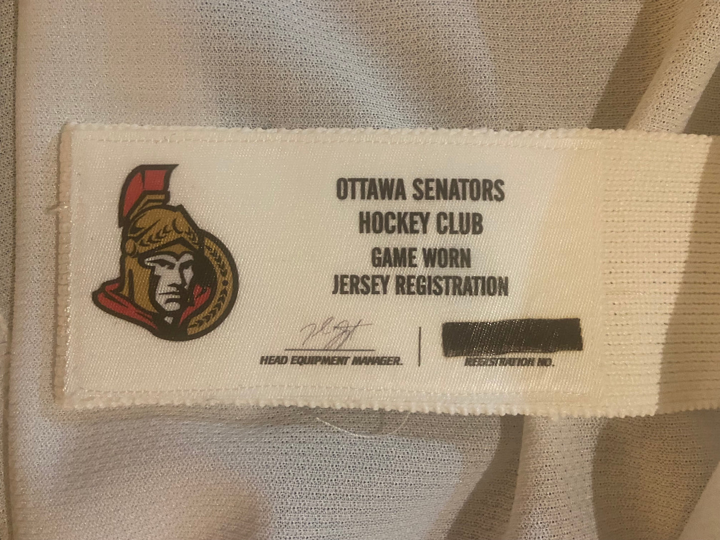 Chris Driedger's 2017-18 Ottawa Senators Game-Issued White Road Set 1 Jersey with NHL 100 Patch - size 58G