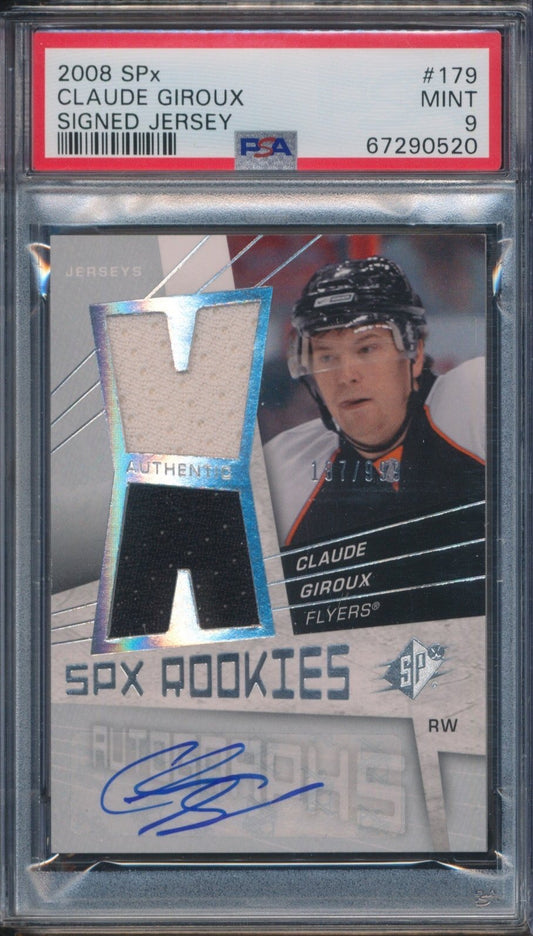 2008-09 SPx Rookie Autograph Jersey #179 Claude Giroux RC /999 PSA 9 MINT