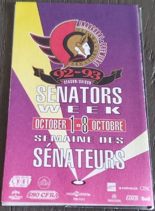 1992 Ottawa Senators Week Events Schedule - NHL Inaugural Season