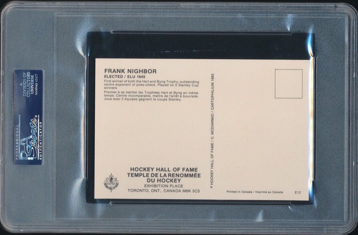 1983 Hockey Hall of Fame Postcard #E12 Frank Nighbor - PSA 9 MINT -  POP 4, only 2 higher